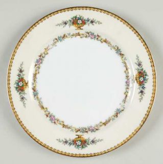 Noritake Romola Luncheon Plate, Fine China Dinnerware   Yellow/Rust Border,Flora