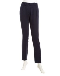 Pleated Twill Trousers, Navy