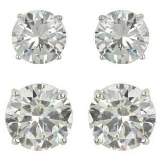 Sterling Silver Cubic Zirconia Duo Round Stud Earring Set   Clear