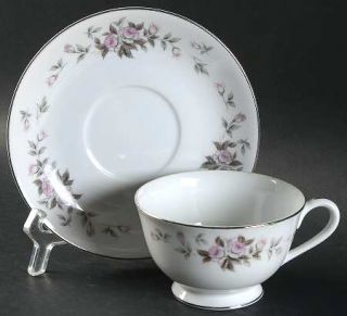 Three Castle Corsage Footed Cup & Saucer Set, Fine China Dinnerware   Pink Roses