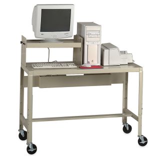 Edsal Mobile Computer Workstation With Half Shelf   48X24x26 39 3/4   Putty