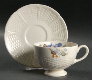 Wedgwood Londonderry Footed Cup & Saucer Set, Fine China Dinnerware   Embossed B