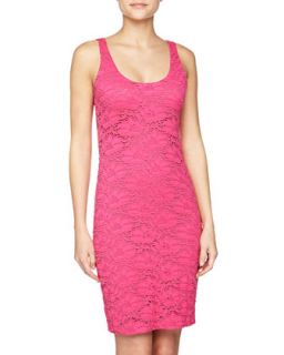 Stretch Floral Lace Tank Dress, Hot Pink