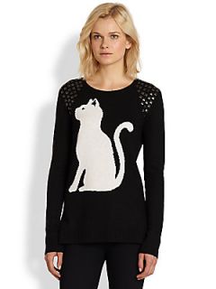 BCBGMAXAZRIA Studded Cat Intarsia Sweater   Black/White