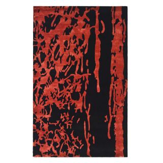 Handmade Soho Deco Black/ Red New Zealand Wool Rug (76 X 96)