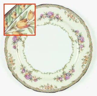 Noritake Hortense Dinner Plate, Fine China Dinnerware   Floral Rim,Green Laurel,