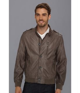 Perry Ellis Button Front PU Bomber Jacket Mens Jacket (Gray)