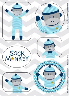 Sock Monkey Blue Sticker Sheets (4)