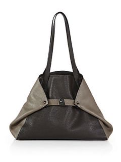 Akris Ai Small Bicolor Leather Shoulder Bag   Mocca/Taig