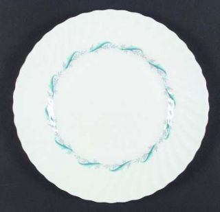 Minton Downing Dinner Plate, Fine China Dinnerware   Aqua Scroll Design   Fife S