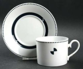 Noritake Elevation Flat Cup & Saucer Set, Fine China Dinnerware   Blue  Dots, Bl