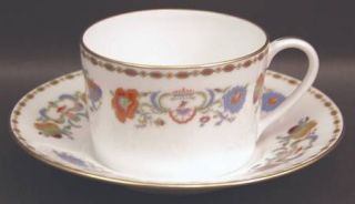 Ceralene Vieux Chine (Empire, White) Flat Cup & Saucer Set, Fine China Dinnerwar