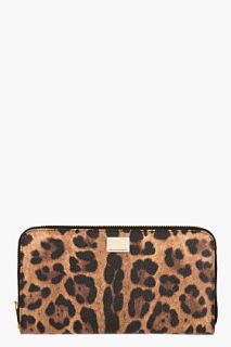 Dolce And Gabbana Brown And Black Leather Leopard Print Continental Wallet