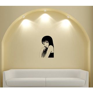 Japanese Manga Beautiful Fashionable Girl Vinyl Wall Art Decal (Glossy blackEasy to applyInstruction includedDimensions 25 inches wide x 35 inches long )