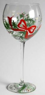 Lenox Gems Handpainted Balloon Wine   Green Holly&Pine,Red Ribbon&Berries