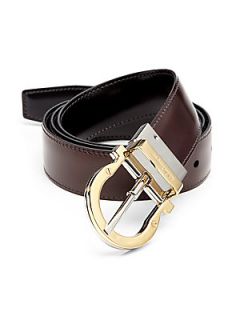Salvatore Ferragamo Adjustable Leather Gancini Belt   Black Brown