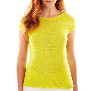 LIZ CLAIBORNE Short Sleeve Tape Yarn Sweater, Green, Womens