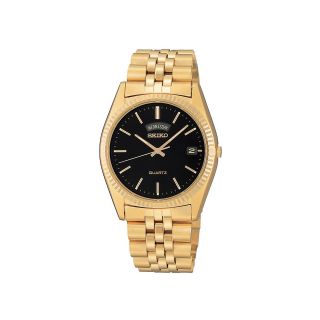 Seiko Mens Gold Tone Stainless Steel Black Dial Watch