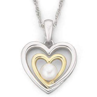 Birthstone Cultured Freshwater Pearl Heart Pendant, Two Tone, Womens