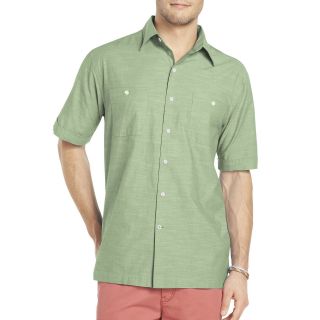 Izod Short Sleeve Chambray Shirt, Green, Mens