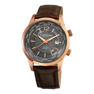 STUHRLING Mens Rose Gold Tone World Time Automatic Watch