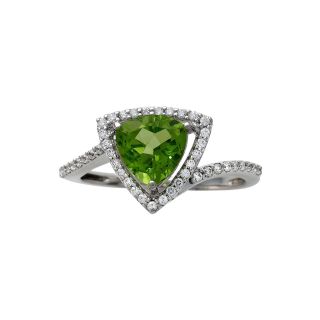 Genuine Peridot & White Topaz Trillion Cut Ring, Green, Womens