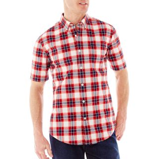 St. Johns Bay St. John s Bay Short Sleeve Plaid Poplin Shirt, Red, Mens