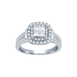 1 CT. T.W. Princess & Round Diamond Engagement Ring, White/Gold, Womens
