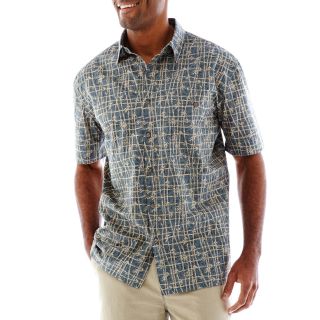 Island Shores Short Sleeve Button Front Shirt, Olive, Mens