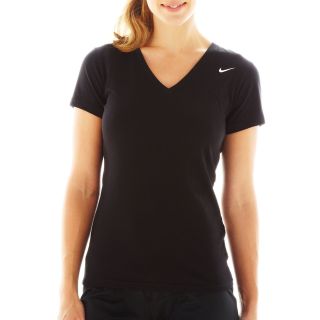 Nike Short Sleeve V Neck Tee, Black/White, Womens