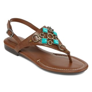 Studio Paolo Embellished Slingback Flat Sandals, Brown, Womens