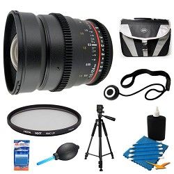 Rokinon 24mm T1.5 Aspherical Wide Angle Cine Lens and Filter Bundle for Nikon DS