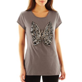 I Jeans By Buffalo Embellished Butterfly Tee, Charcoal, Womens