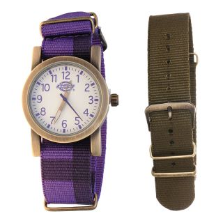 Dickies Gold Tone Purple & Brown Nylon Strap Watch, Mens
