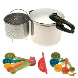 Fagor Duo 10 Qt. Stainless Steel Pressure Cooker, Measuring Sets and Drainer Bun