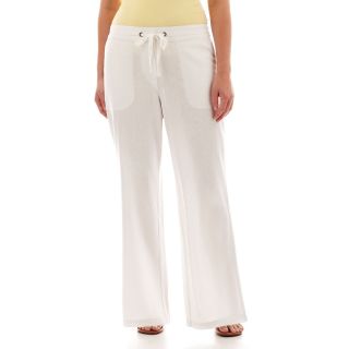 Relaxed Fit Linen Blend Beach Pants   Plus, White, Womens