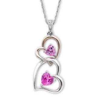Lab Created Pink & White Sapphire Double Heart Pendant, Womens