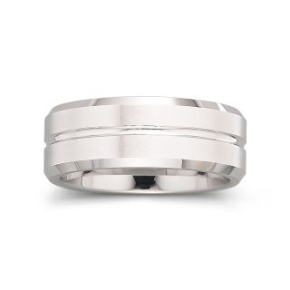 Tungsten Ring, Mens 8mm Groove Center Band, White
