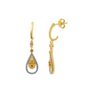 CT. T.W. White & Yellow Diamond Teardrop Earrings, Womens