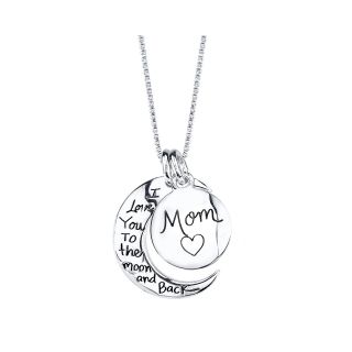 Sterling Silver Mom I Love You to the Moon and Back 2 pc. Pendant, Womens