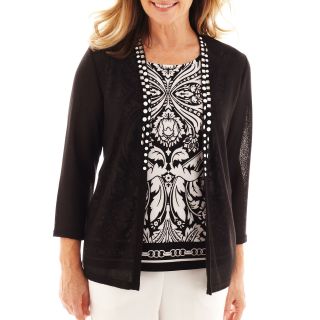 Alfred Dunner Monte Carlo Medallion Print Layered Sweater, Black, Womens