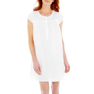 Adonna Short Sleeve Cotton Nightgown, White, Womens