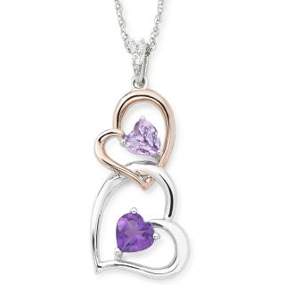 Lab Created Amethyst & White Sapphire Double Heart Pendant Sterling Silver,