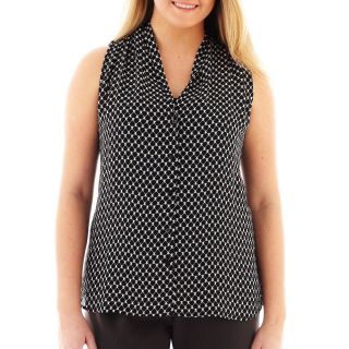 Worthington Sleeveless High Low Woven Top   Plus, Candy Blk/wht