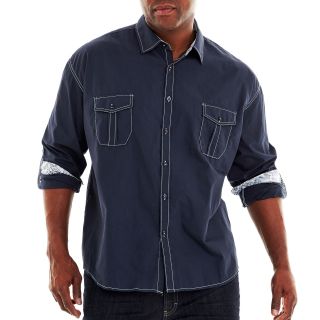 Damante Long Sleeve Woven Shirt Big and Tall, Navy, Mens