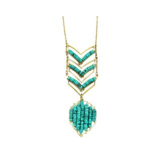 Simulated Turquoise Beaded Chevron Necklace, Blue