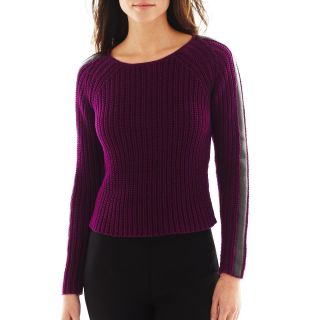 Bisou Bisou Pleather Cutout Cropped Sweater, Purple, Womens