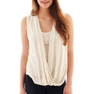 By & By Sleeveless Drape Front Lace Back Top, Oatmeal
