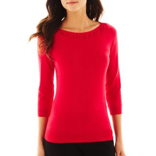 Worthington Essential 3/4 Sleeve Shirred Boatneck Sweater, Red, Womens