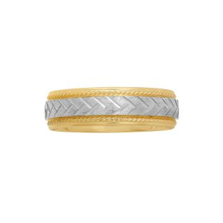 Mens 6mm Braided Center Wedding Band in Two Tone Gold, Two Tone
